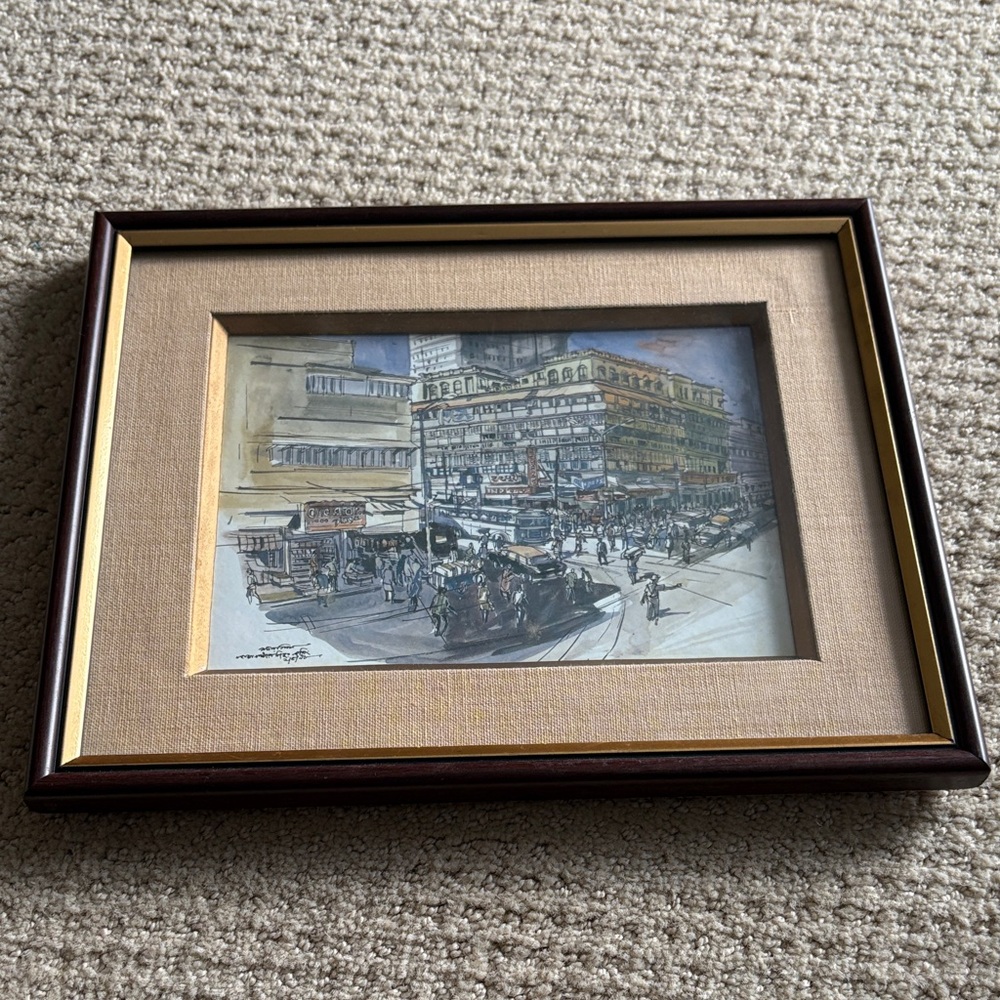 Framed Cityscape India Watercolor (8x10)- Neutral Mat & Dark Wood Frame